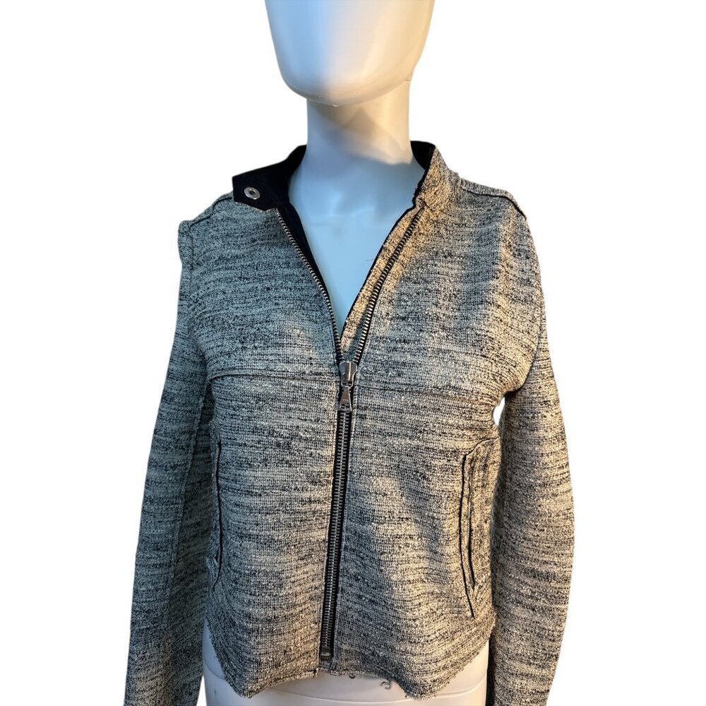 Theory Womens Tweed Cropped  Zip Up Jacket Gray/Black Size Small EUC